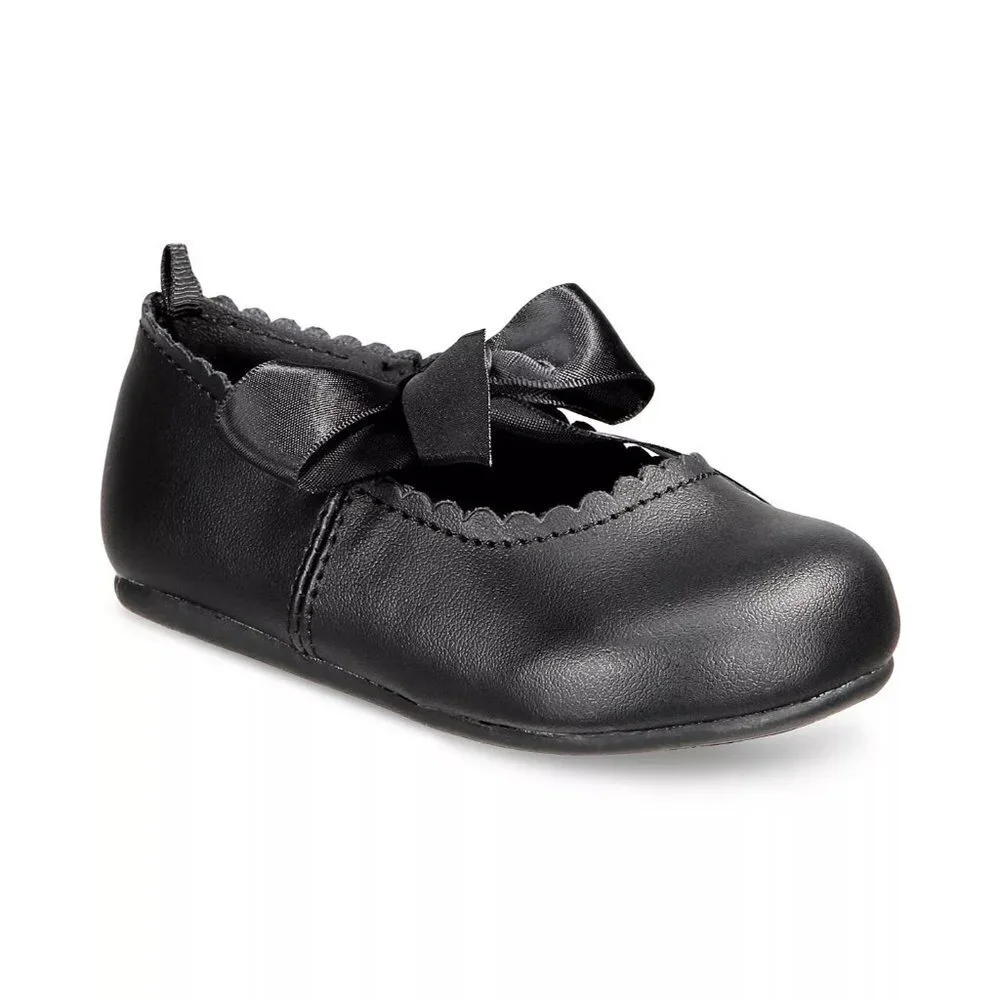 First Impressions Baby Girls 2C Faux Leather Hard Sole Ballet Flats with‎ Ribbon